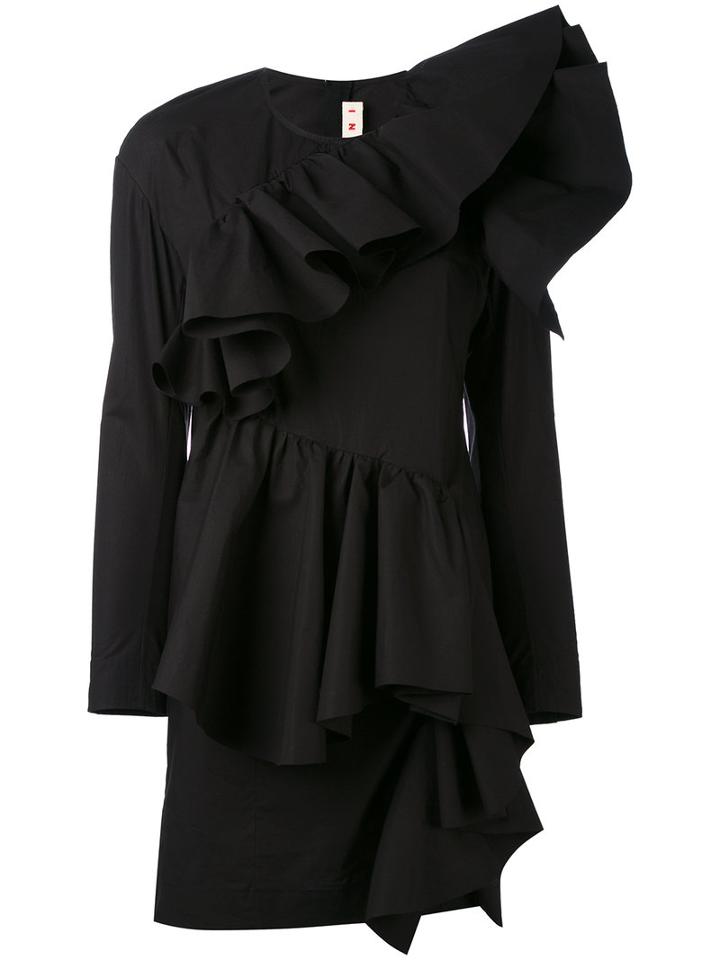 Marni - Ruffle Front Mini Dress - Women - Cotton - 40, Black, Cotton