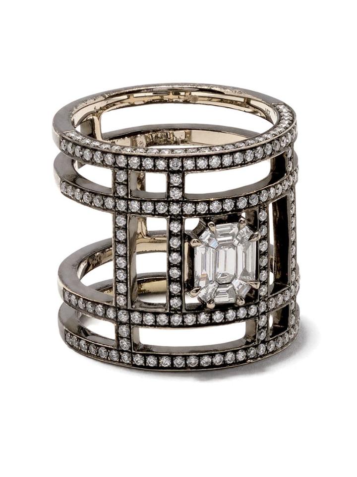 As29 18kt Black Gold Illusion Tube Pave Diamond Ring