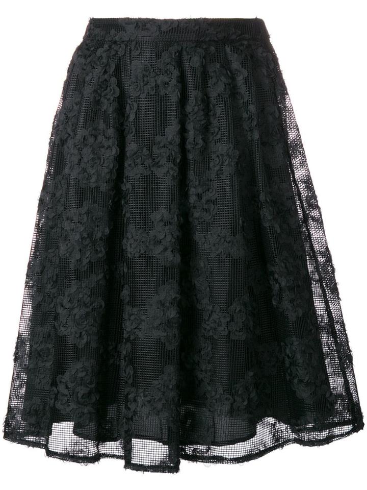 Steffen Schraut Floral Appliquée Gathered Skirt - Black