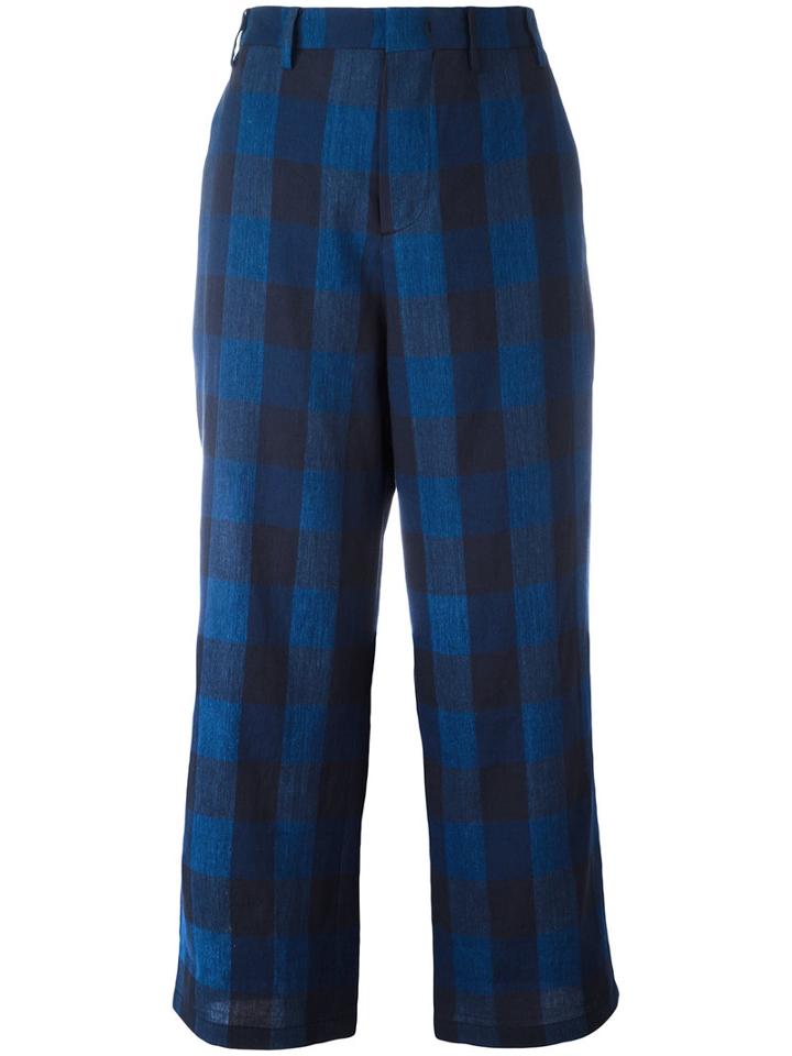 No21 Cropped Checked Trousers, Women's, Size: 42, Blue, Cotton/linen/flax