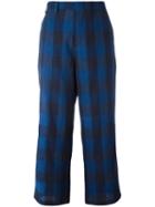 No21 Cropped Checked Trousers, Women's, Size: 42, Blue, Cotton/linen/flax