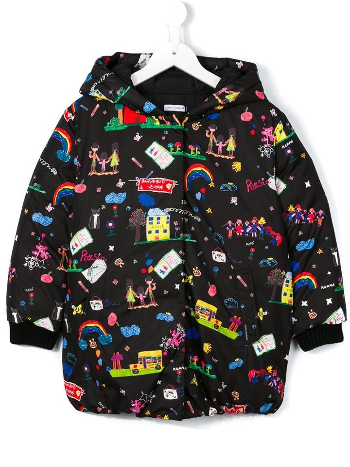 Dolce & Gabbana Kids 'back To School' Padded Coat, Girl's, Size: 10 Yrs, Black