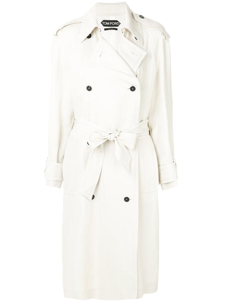 Tom Ford Belted Double Breasted Coat - White