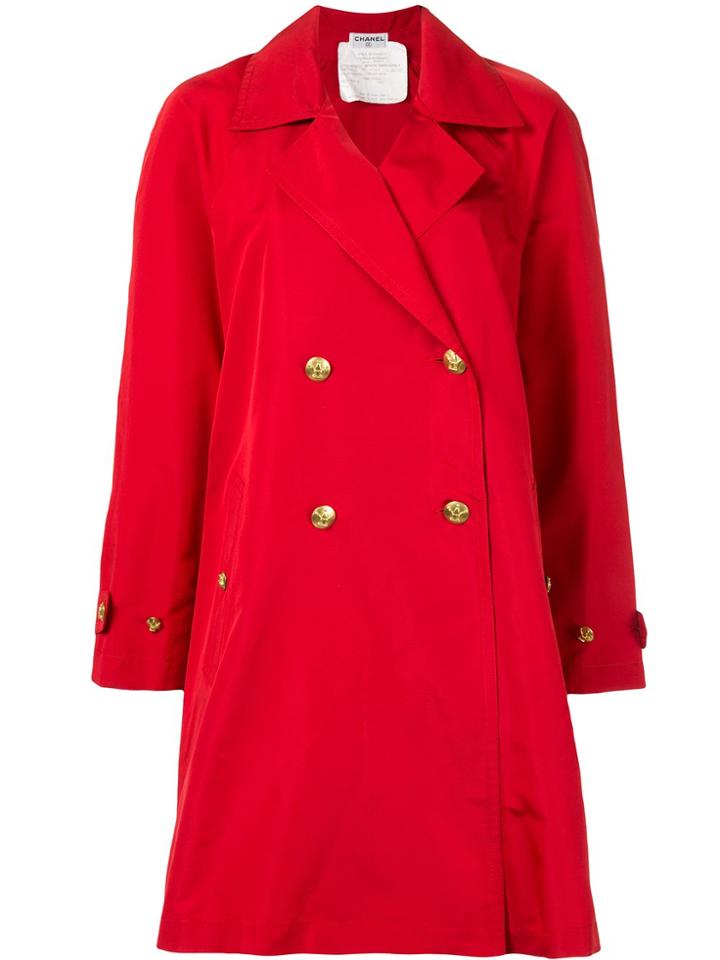 Chanel Pre-owned Cc Button Trench Coat - Red