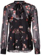 Red Valentino Floral Print Sheer Shirt, Size: 40, Black, Silk/spandex/elastane