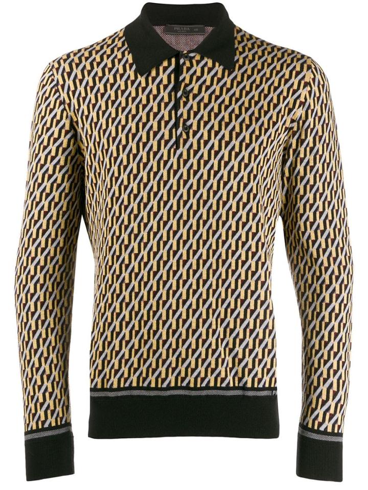 Prada Intarsia Polo Jumper - Yellow