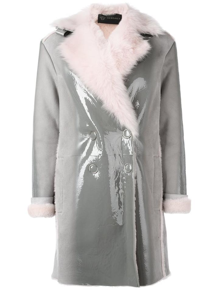 Versace Varnished Shearling Coat, Women's, Size: 42, Grey, Lamb Fur/lamb Skin