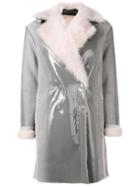 Versace Varnished Shearling Coat, Women's, Size: 42, Grey, Lamb Fur/lamb Skin