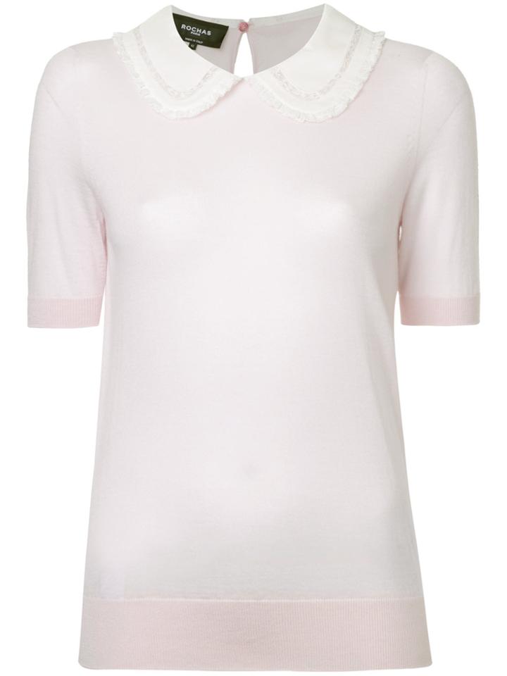 Rochas Lace Collar Knitted Top - Pink & Purple