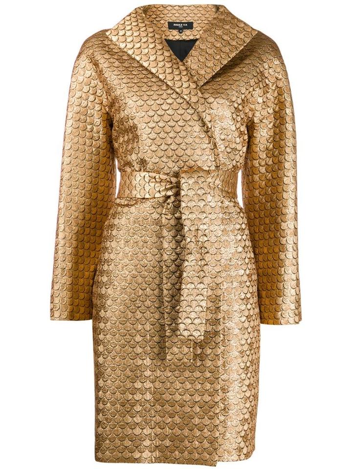 Paule Ka Fishscale Belted Coat - Gold