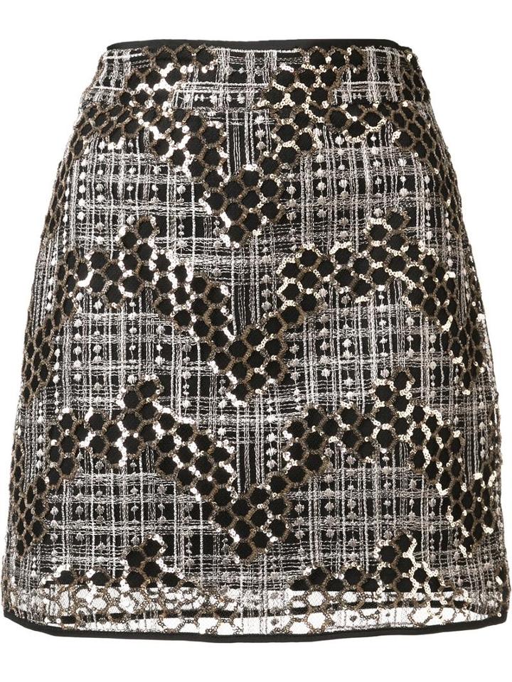 Milly Sequined Short Skirt, Women's, Size: 6, Black, Sequin/nylon