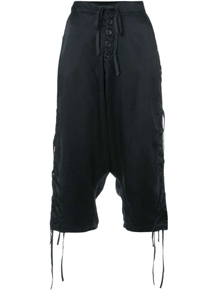 Greg Lauren Cropped Embellished Hem Trousers - Black