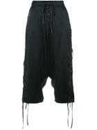 Greg Lauren Cropped Embellished Hem Trousers - Black