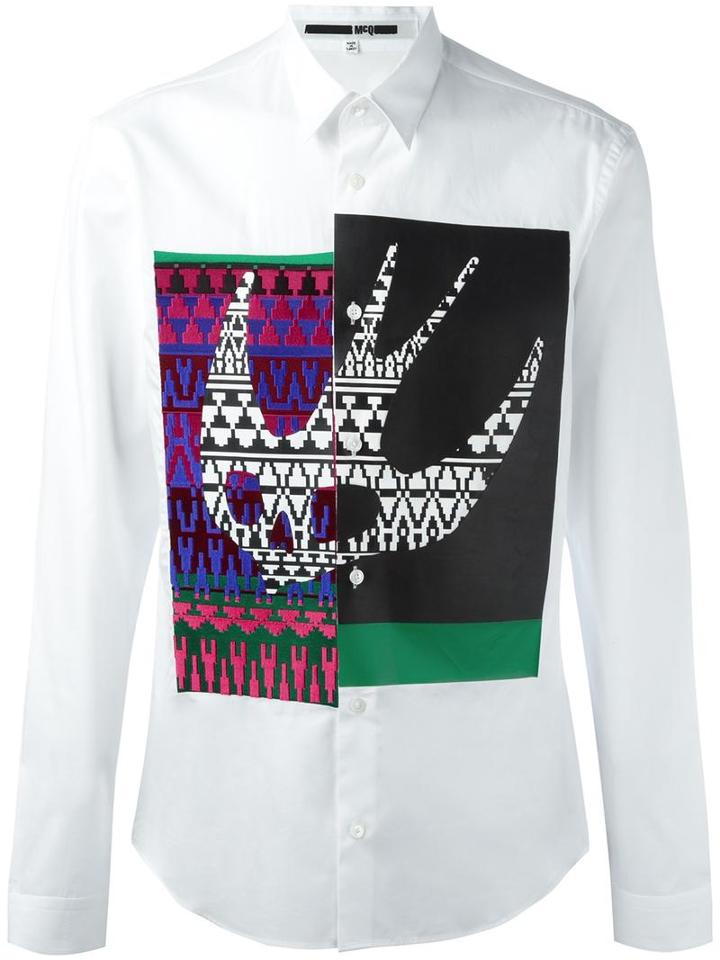 Mcq Alexander Mcqueen Colour Block Swallow Shirt, Men's, Size: 50, White, Cotton/polyurethane