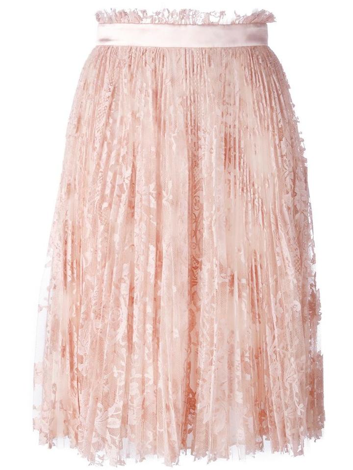 Alexander Mcqueen Pleated Lace Skirt, Women's, Size: 40, Pink/purple, Cotton/polyamide/silk