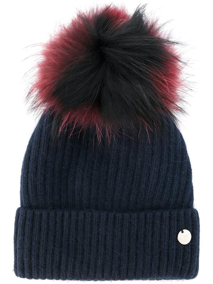 Yves Salomon Removable Pom Pom Knit Hat - Blue