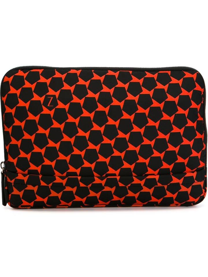 Z Zegna Printed Zip Clutch, Men's, Black, Polyamide