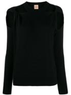 Nude Cut-out Crew. Neck Jumper - Black