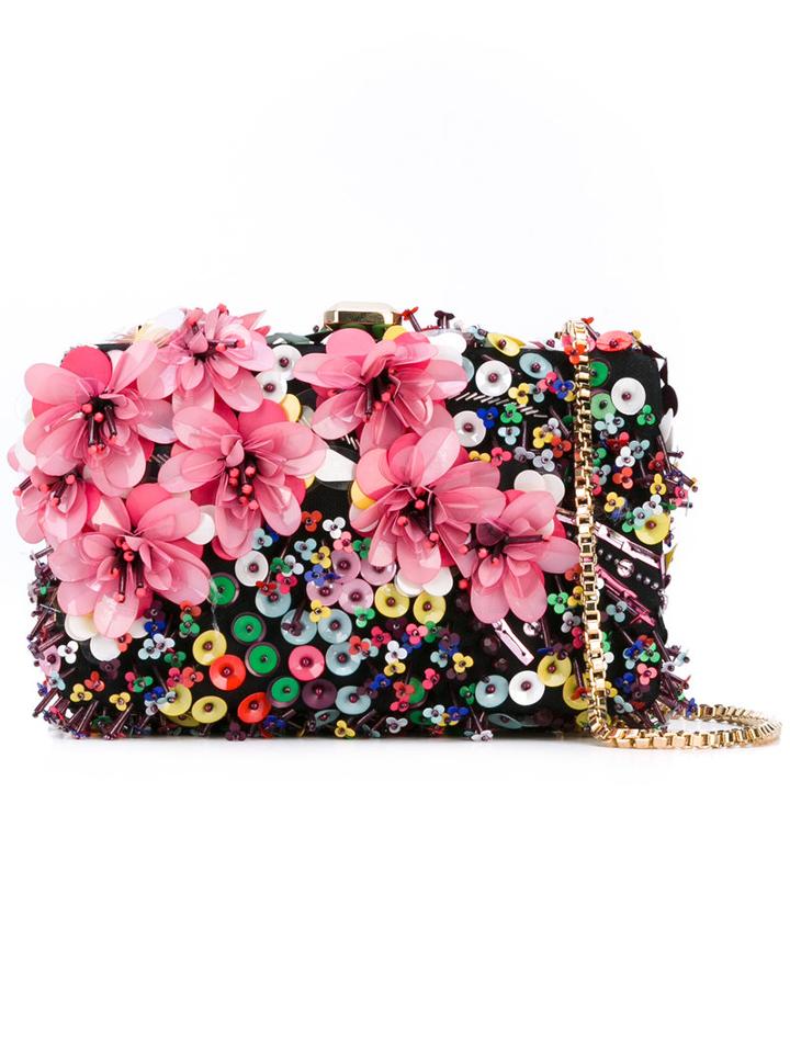 Elie Saab - Floral Clutch - Women - Leather/polyester/pvc - One Size, Black, Leather/polyester/pvc