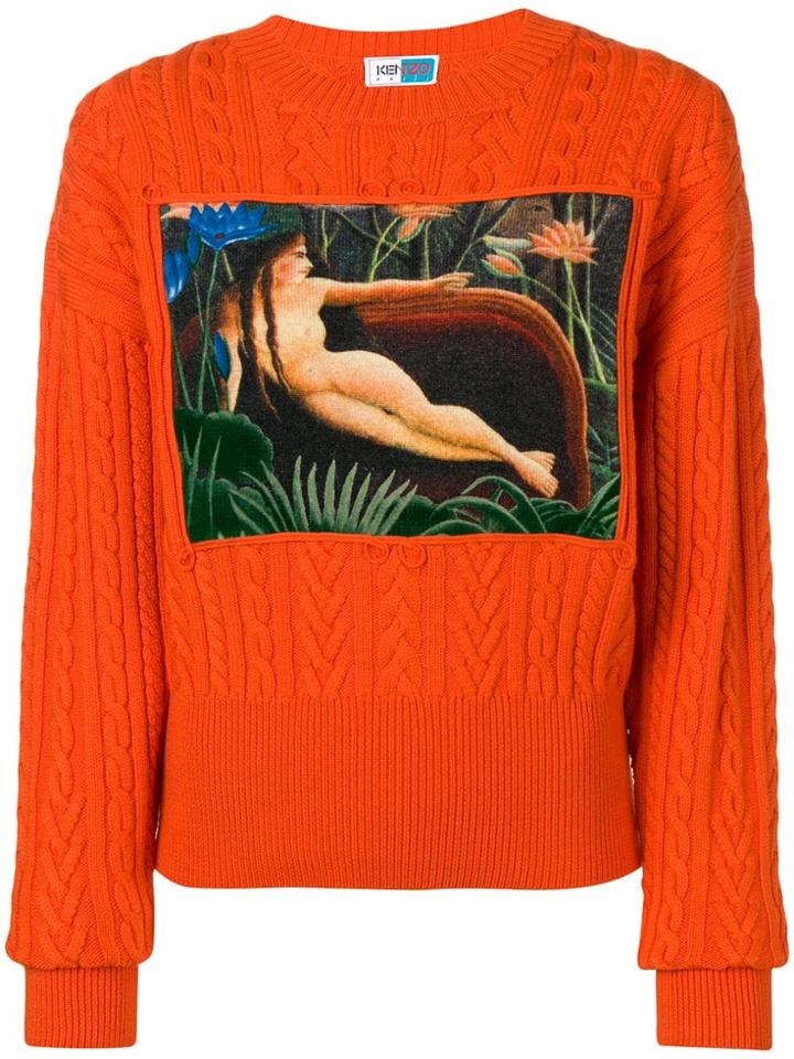 Kenzo Crew Neck Cable Knit Sweater - Orange