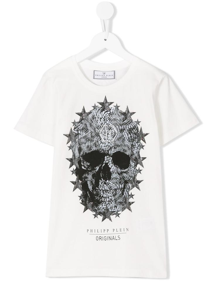 Philipp Plein Kids - Skull Print T-shirt - Kids - Cotton/crystal - 12 Yrs, White
