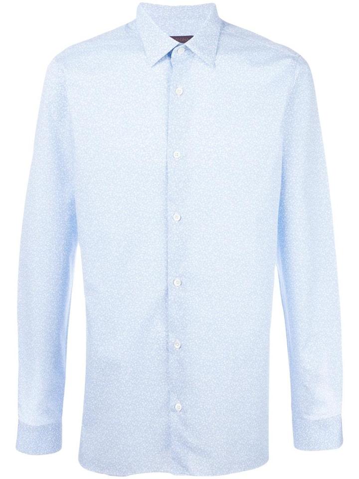 Z Zegna Floral Print Shirt, Men's, Size: 44, Blue, Cotton