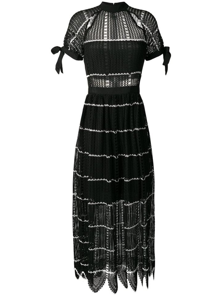 Self-portrait Long Mesh Knit Dress - Black