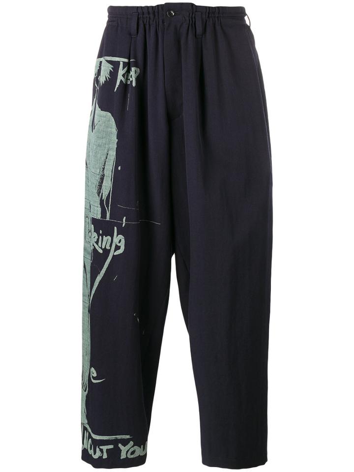 Yohji Yamamoto Printed Wide-leg Trousers, Men's, Size: 3, Blue, Wool