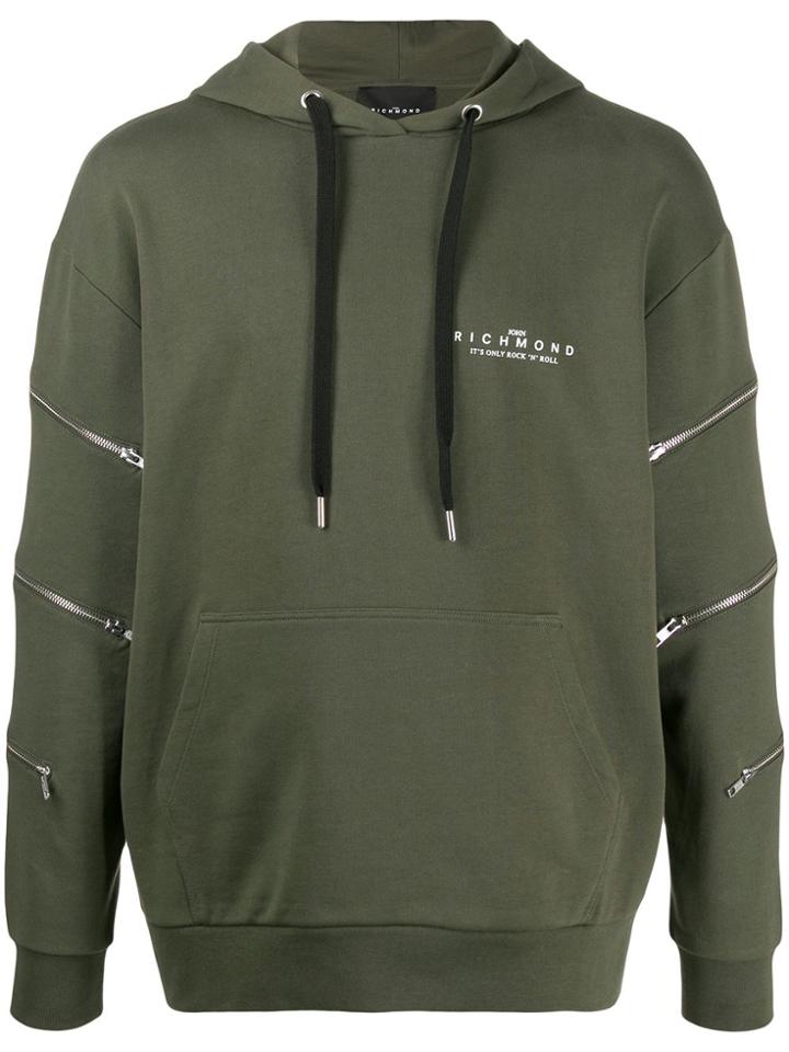 John Richmond Zip-detail Hooded Sweatshirt - Green