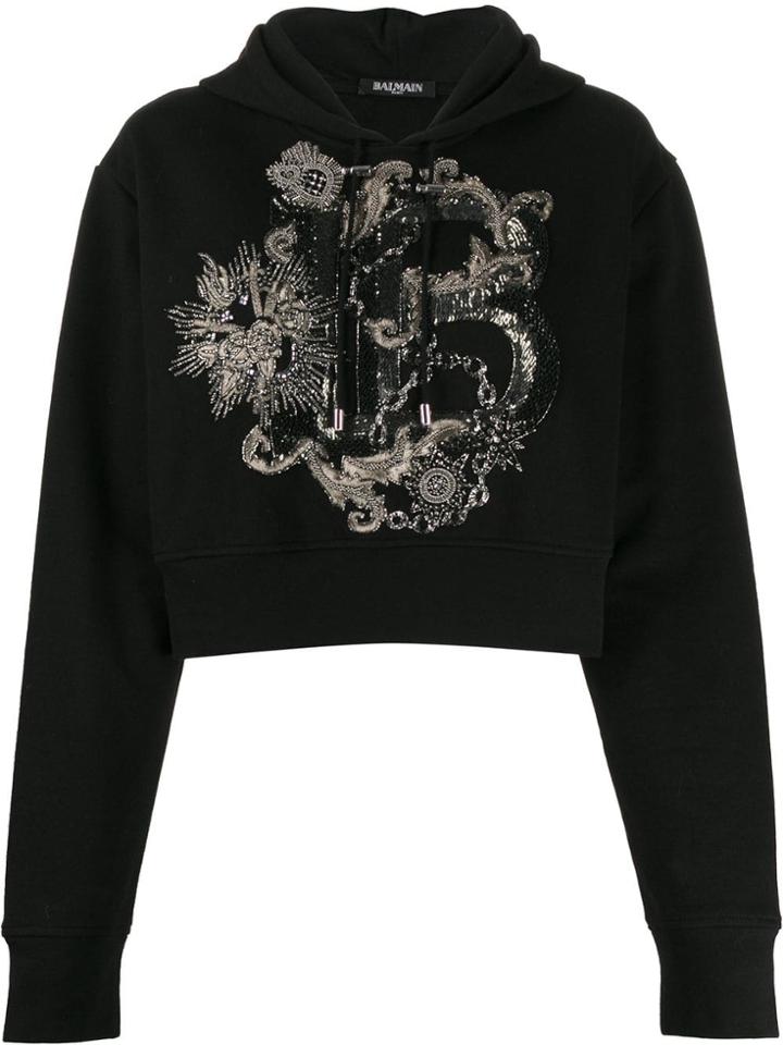 Balmain B Embellished Hoodie - Black