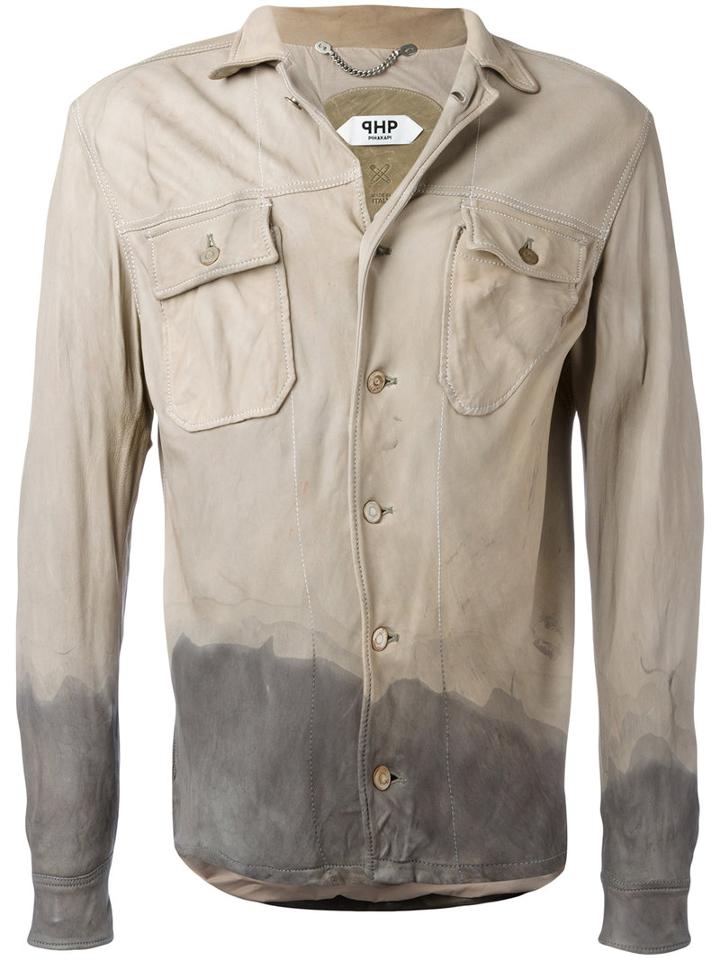 Pihakapi - Gradient-effect Shirt - Men - Cotton/lamb Skin/polyamide - Xl, Nude/neutrals, Cotton/lamb Skin/polyamide