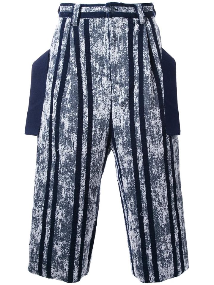 Maison Mihara Yasuhiro Striped Bleach Effect Culottes, Men's, Size: 48, Blue, Cotton/polyester/wool