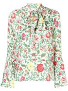 La Doublej Floral Pussybow Blouse - Green