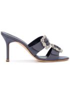 Manolo Blahnik Grey Satin Mulussan Buckle 90 Sandals
