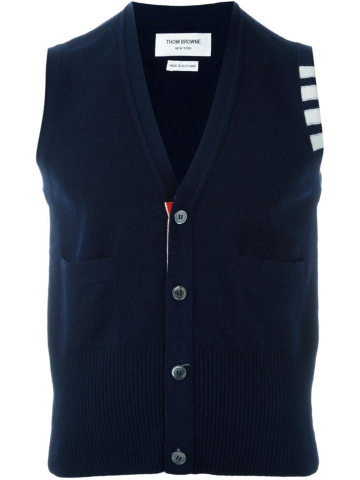 Thom Browne Sleeveless Buttoned Cardigan, Men's, Size: 1, Blue, Cashmere