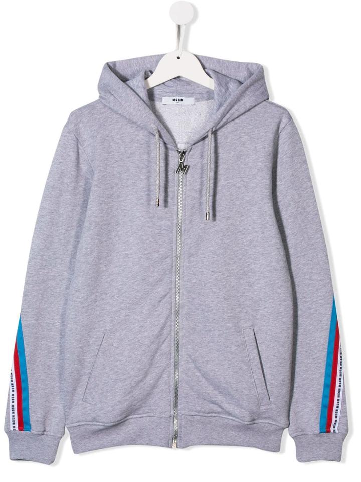 Msgm Kids Teen Logo Stripe Hoodie - Grey