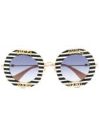 Gucci Eyewear Striped Round Frame Sunglasses - White
