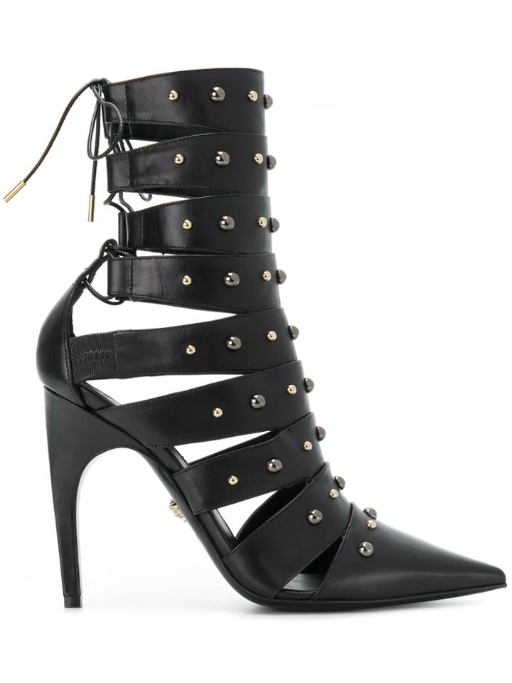 Versace Studded Pointed Boots - Black