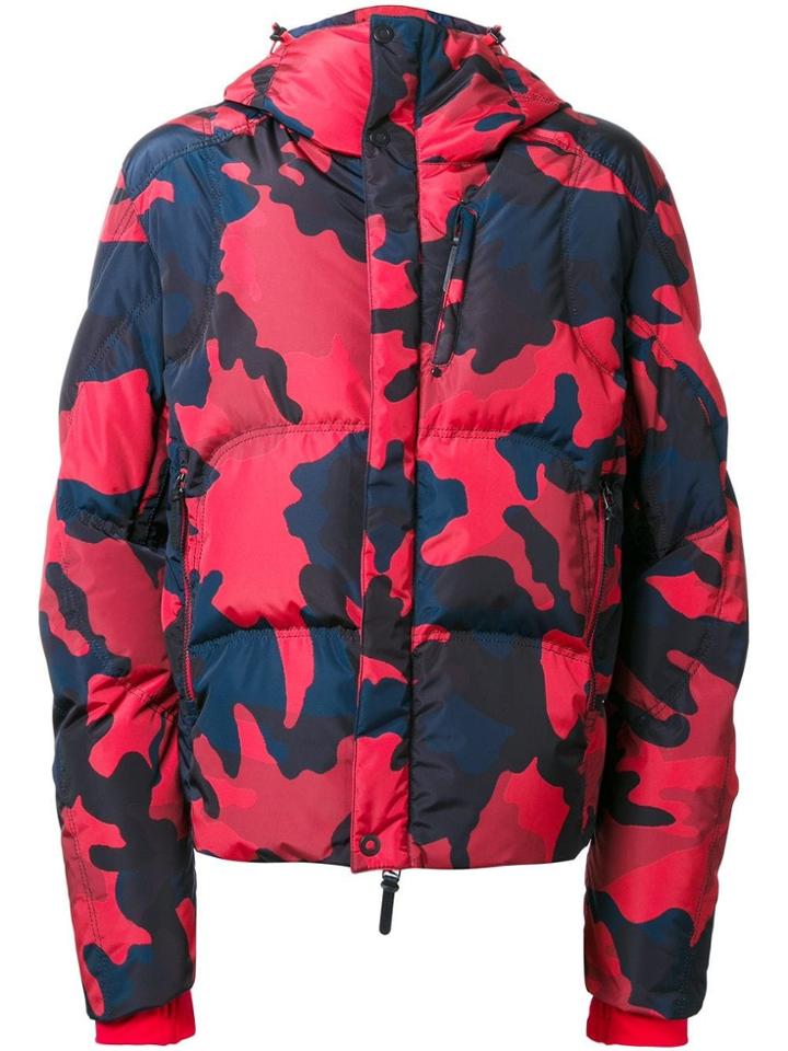Kru Camouflage Hooded Down Jacket - Red
