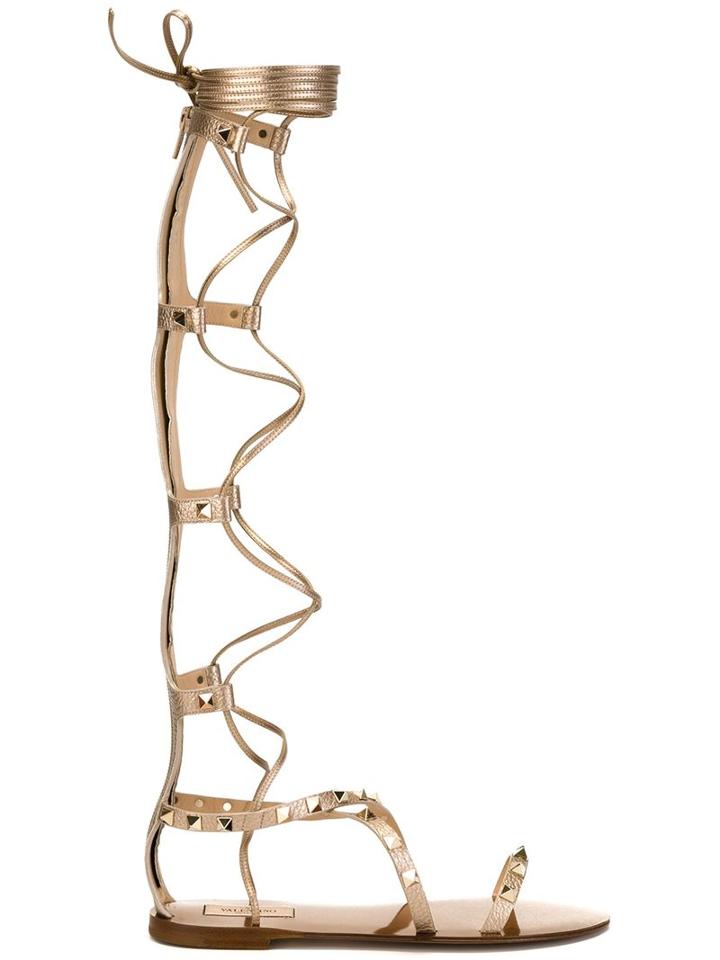 Valentino Garavani Rockstud Gladiator Sandals, Women's, Size: 35, Nude/neutrals, Leather/metal