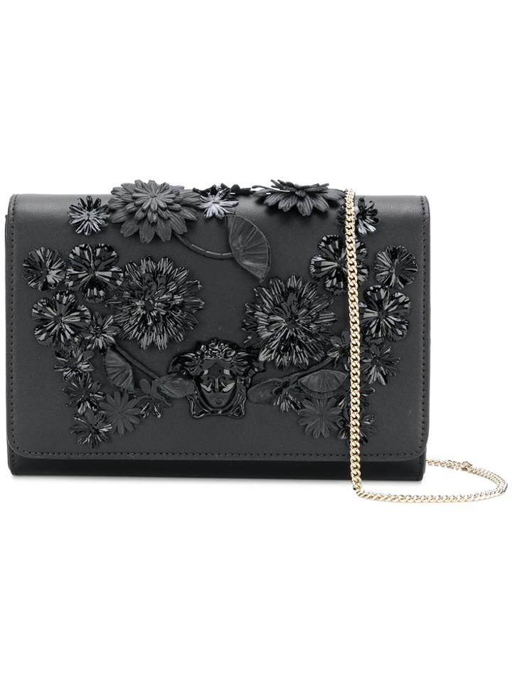 Versace Floral Appliqué Medusa Palazzo Shoulder Bag - Black