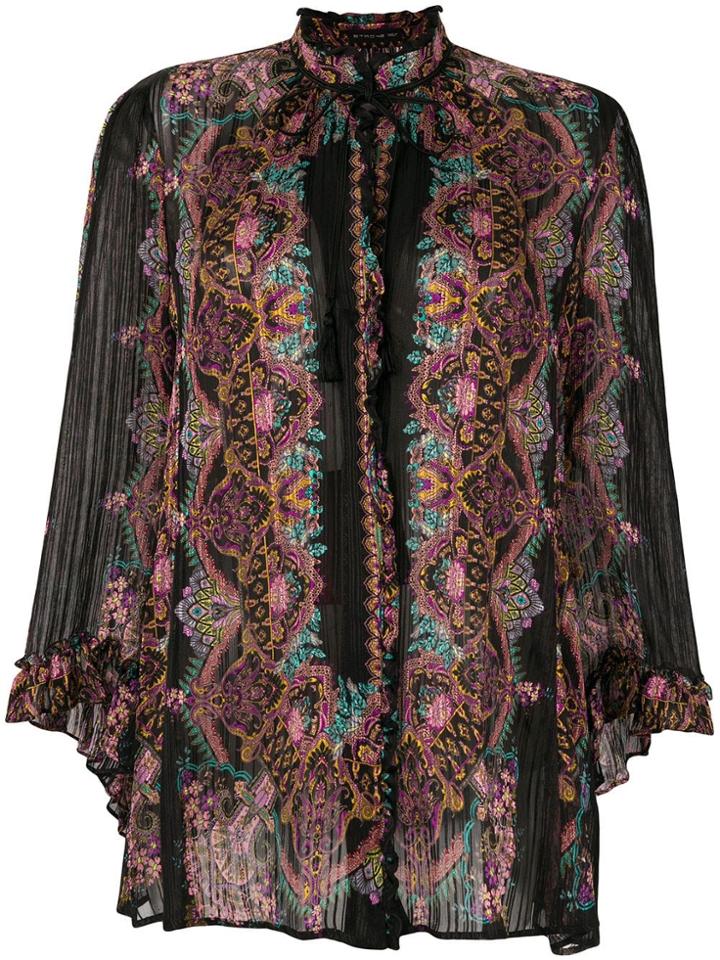 Etro Bow Tie Silk Ruffle Blouse - Black