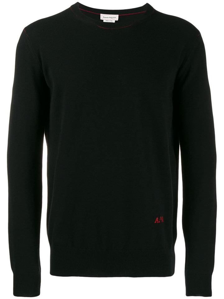 Alexander Mcqueen Embroidered Logo Crew Neck Jumper - Black