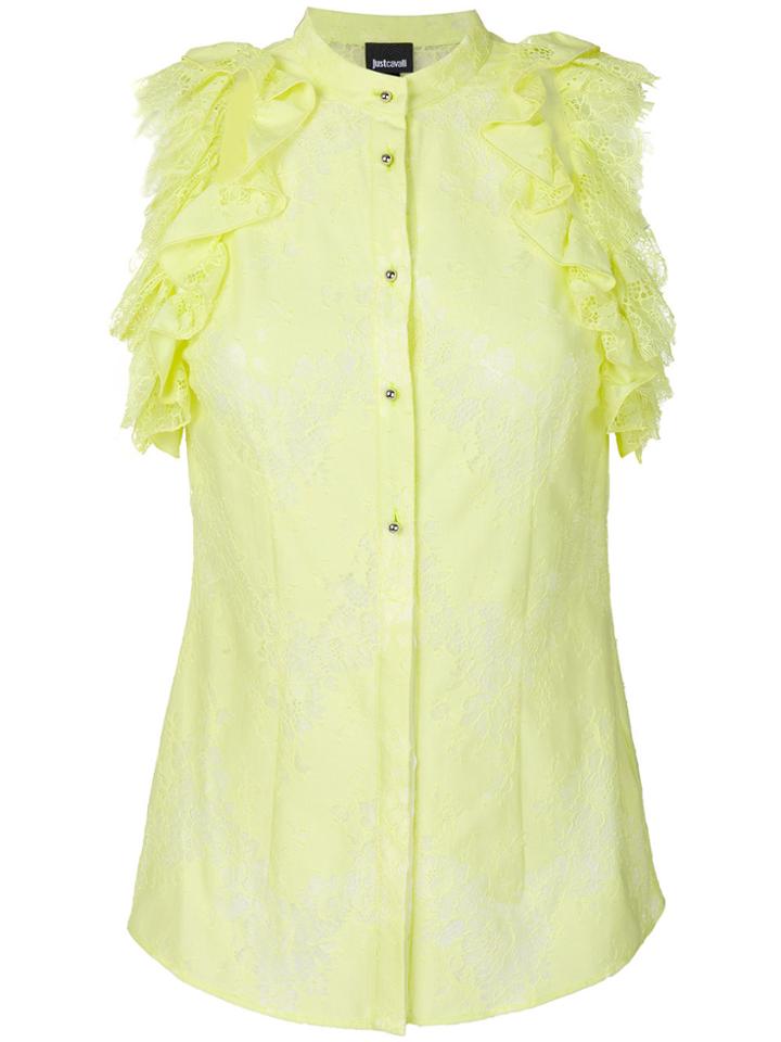 Just Cavalli Ruffle Lace Trim Sleeveless Shirt - Yellow & Orange