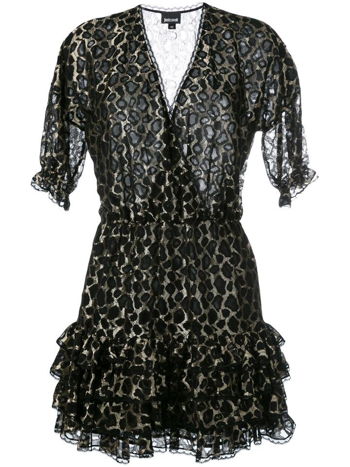 Just Cavalli Metallic Print Dress, Women's, Size: 38, Black, Polyester/polyamide/viscose