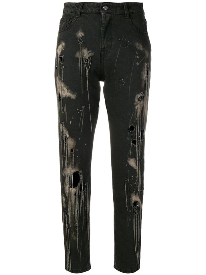 Amen Distressed Chain Detail Jeans - Grey