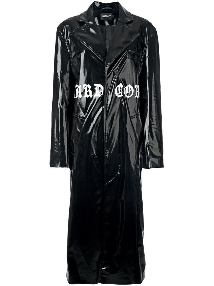Misbhv 'hardcore' Printed Long Coat, Women's, Size: Medium, Black, Nylon/spandex/elastane/acetate