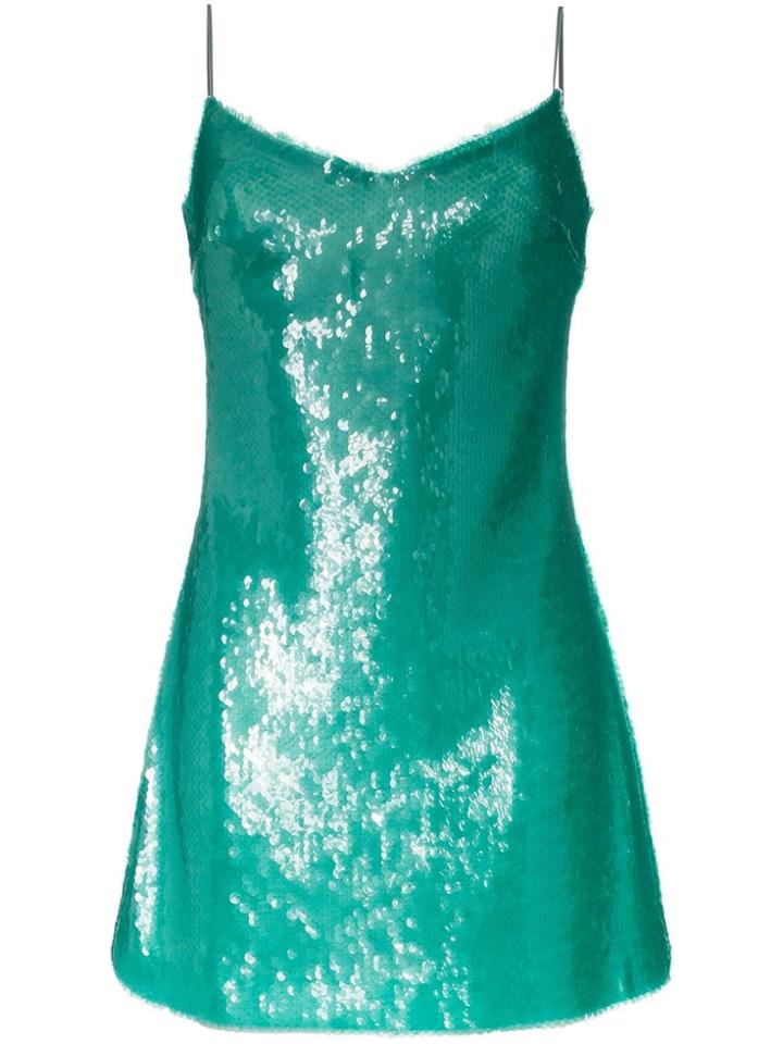 Natasha Zinko Sequinned Spaghetti Strap Mini Dress - Green