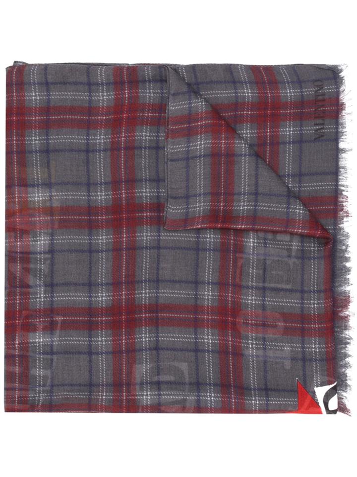 Valentino Slogan Plaid Scarf - Multicolour