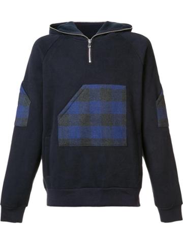 Mostly Heard Rarely Seen Plaid Zipped Neck Hoodie, Men's, Size: Medium, Blue, Cotton